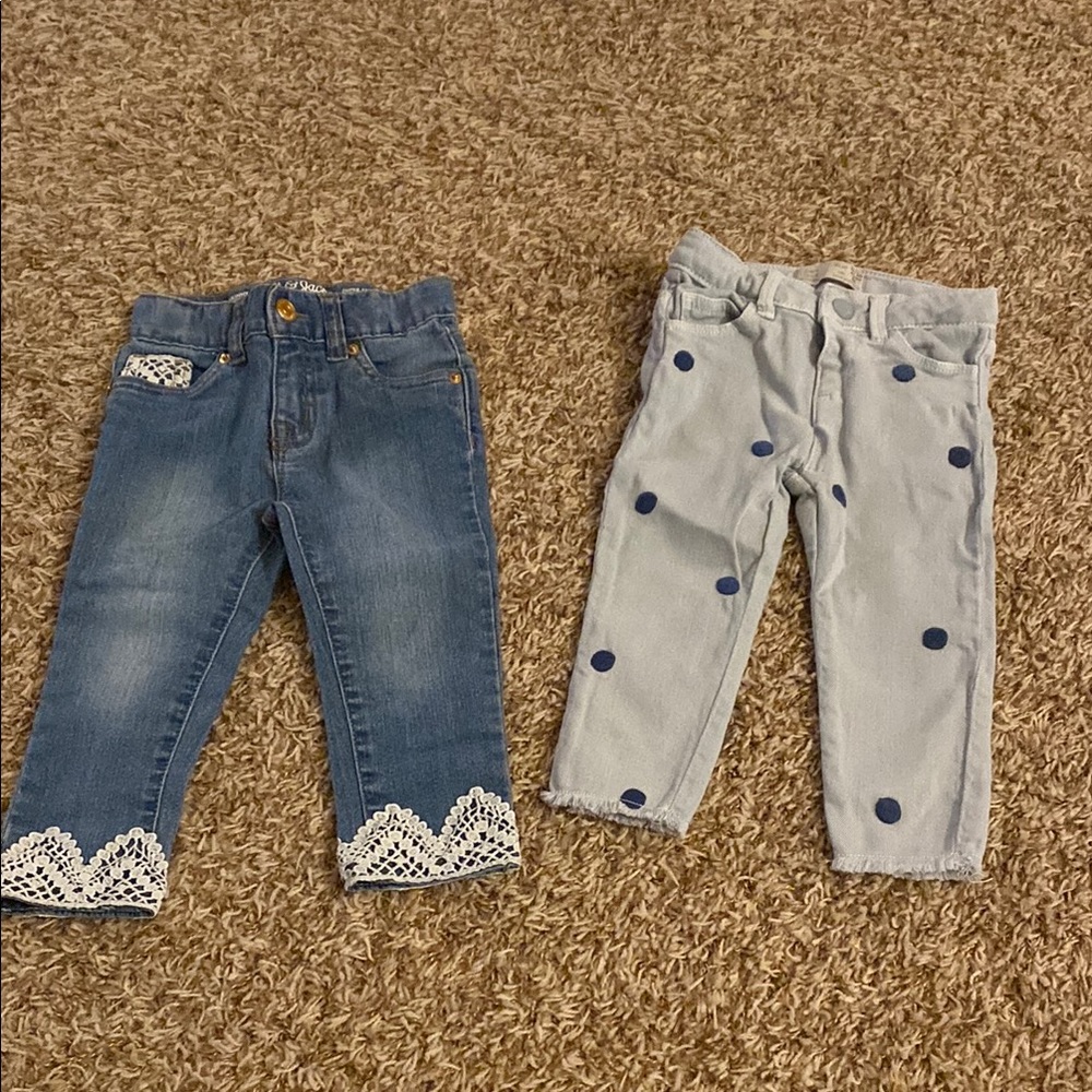 Kids Denim Jeans with Lace and Polka Dot Pants Set